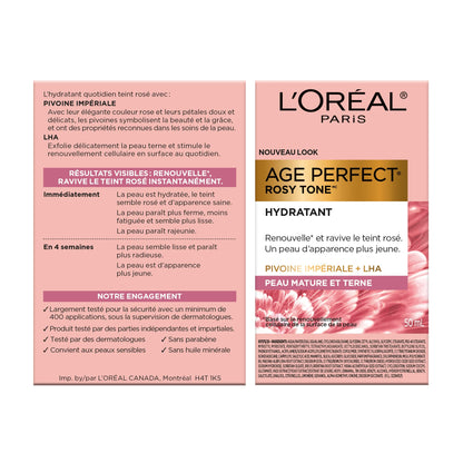 L’Oréal Paris Day Face Moisturizer Cream, Age Perfect Rosy Tone, with LHA & Imperial Peony Extract, For Mature Skin Skincare, 50 ml 🍁 All In One Marketplace Canada