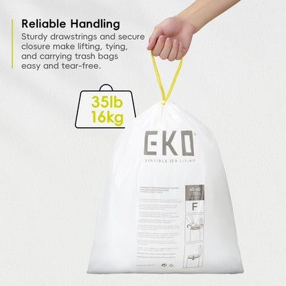 EKO 13 Gallon / 40-60 Liter Drawstring Trash Bags, Extra-Strong Unscented Garbage Bags, 60 Count Easy-Dispense Roll for Kitchen & Household Use, Leak-Resistant, Code F, White 🍁 All In One Marketplace Canada