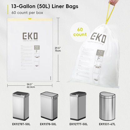 EKO 13 Gallon / 40-60 Liter Drawstring Trash Bags, Extra-Strong Unscented Garbage Bags, 60 Count Easy-Dispense Roll for Kitchen & Household Use, Leak-Resistant, Code F, White 🍁 All In One Marketplace Canada