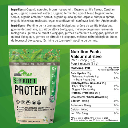 Iron Vegan Sprouted Protein, French Vanilla Flavour, 1kg | Vegan, plant-based, organic, gluten-free Brown (Pack of 1) 🍁 All In One Marketplace Canada