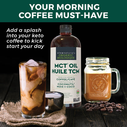 Viva Naturals MCT Oil Organic for Keto Coffee, Smoothies and Salad Dressings - Made from Organic Coconuts - Gluten Free, Dairy Free, Vegan, Keto & Paleo Certified - (946 mL, 32 fl oz) 🍁 All In One Marketplace Canada