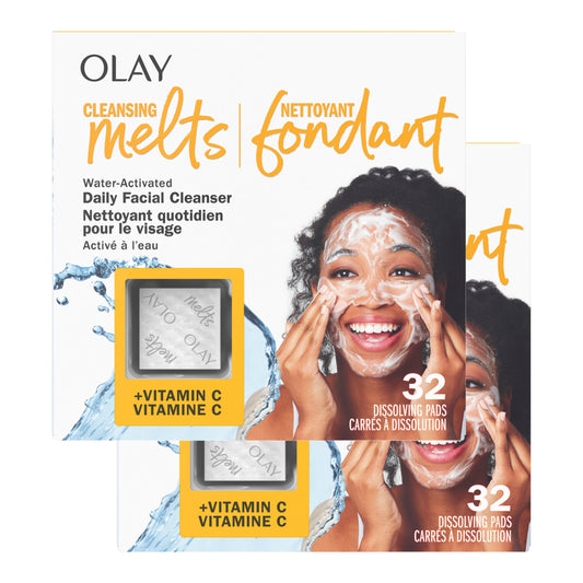 Olay Face Wash, Vitamin C Cleansing Melts, Daily Use Gentle Cleanser, For All Skin Types, Travel Size, Soft Citrus Scent, Water-Activated to Clean, Tone, and Refresh, 64 Count (2 Pack x 32 Count) 🍁 All In One Marketplace Canada