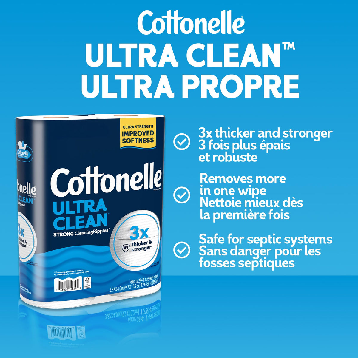 Cottonelle Toilet Paper, 24 Mega Rolls = 96 Regular Rolls, Ultra Clean, Strong Bathroom Tissue, 284 Sheets per Roll, Packaging May Vary 🍁 All In One Marketplace Canada