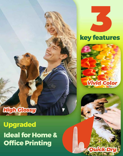 Uinkit Glossy Inkjet Photo Paper 8.5x11 Inches 100 Sheets 48lb Dye Ink 180Gsm Professional Photographic Paper Letter Size 8.5mil Instant Dry Suitable for All Dye Ink Printers (100, 8.5x11Inches) 🍁 All In One Marketplace Canada