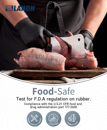 LANON Food Safe Disposable Black Nitrile Gloves, Latex-Free, Powder-Free, Silicone-Free, Textured Fingertips, Cooking, Large 🍁 All In One Marketplace Canada