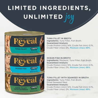 Reveal Natural Wet Cat Food in Broth, Limited Ingredient Grain Free Canned Cat Food, Protein with No Artificial Additives, Fish Variety in Broth (12 x 2.47 oz Cans) 🍁 All In One Marketplace Canada