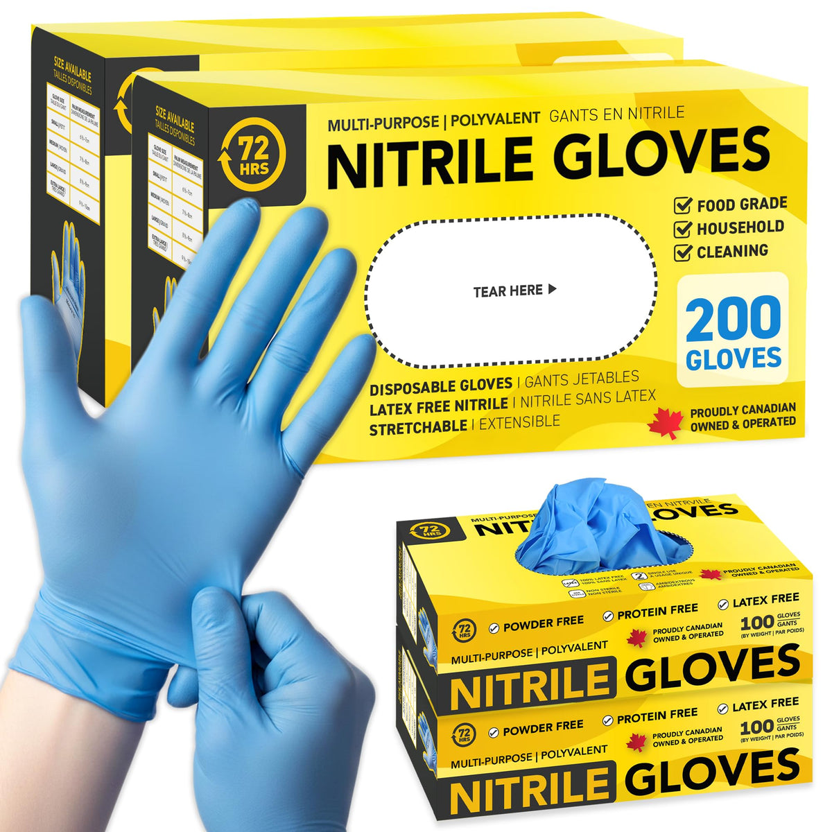 72HRS Blue Nitrile Gloves - 4 Mil Disposable Gloves (200 Pieces, Large) 🍁 All In One Marketplace Canada