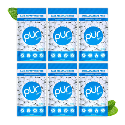 PUR Gum | Aspartame Free Chewing Gum | 100% Xylitol | Natural Peppermint Flavoured Gum, 55 Pieces (Pack of 6) 🍁 All In One Marketplace Canada