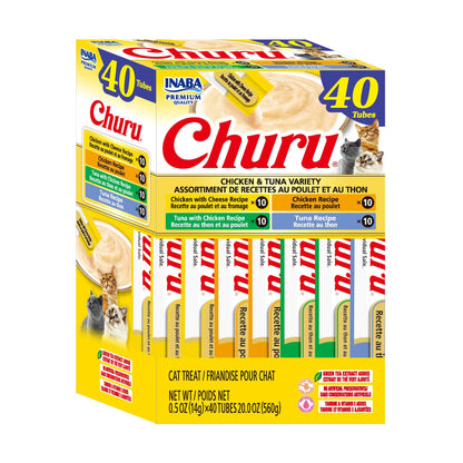 INABA Churu Cat Treats, Lickable, Squeezable Creamy Purée Cat Treat with Green Tea Extract & Taurine, 14g Each Tube, 40 Tubes, Chicken & Tuna Variety 🍁 All In One Marketplace Canada