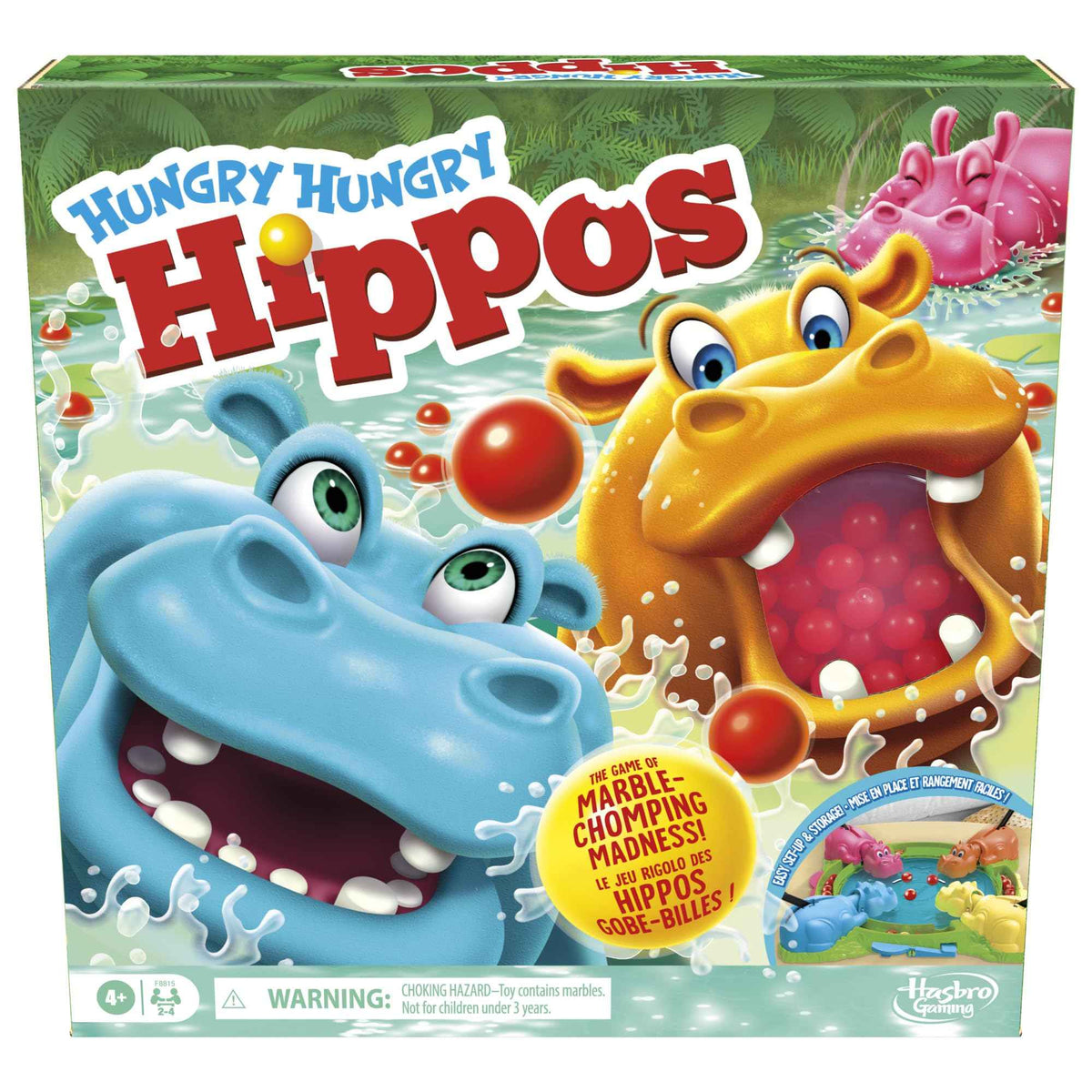Hungry Hungry Hippos Game for Preschoolers | with Instant Marble Relaunch, Easy Set-Up & Storage| Ages 4 and Up | for 2 to 4 Players | Kids Games (English & French) 🍁 All In One Marketplace Canada