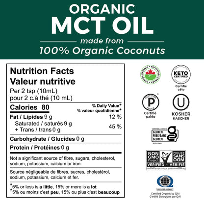 Viva Naturals MCT Oil Organic for Keto Coffee, Smoothies and Salad Dressings - Made from Organic Coconuts - Gluten Free, Dairy Free, Vegan, Keto & Paleo Certified - (946 mL, 32 fl oz) 🍁 All In One Marketplace Canada