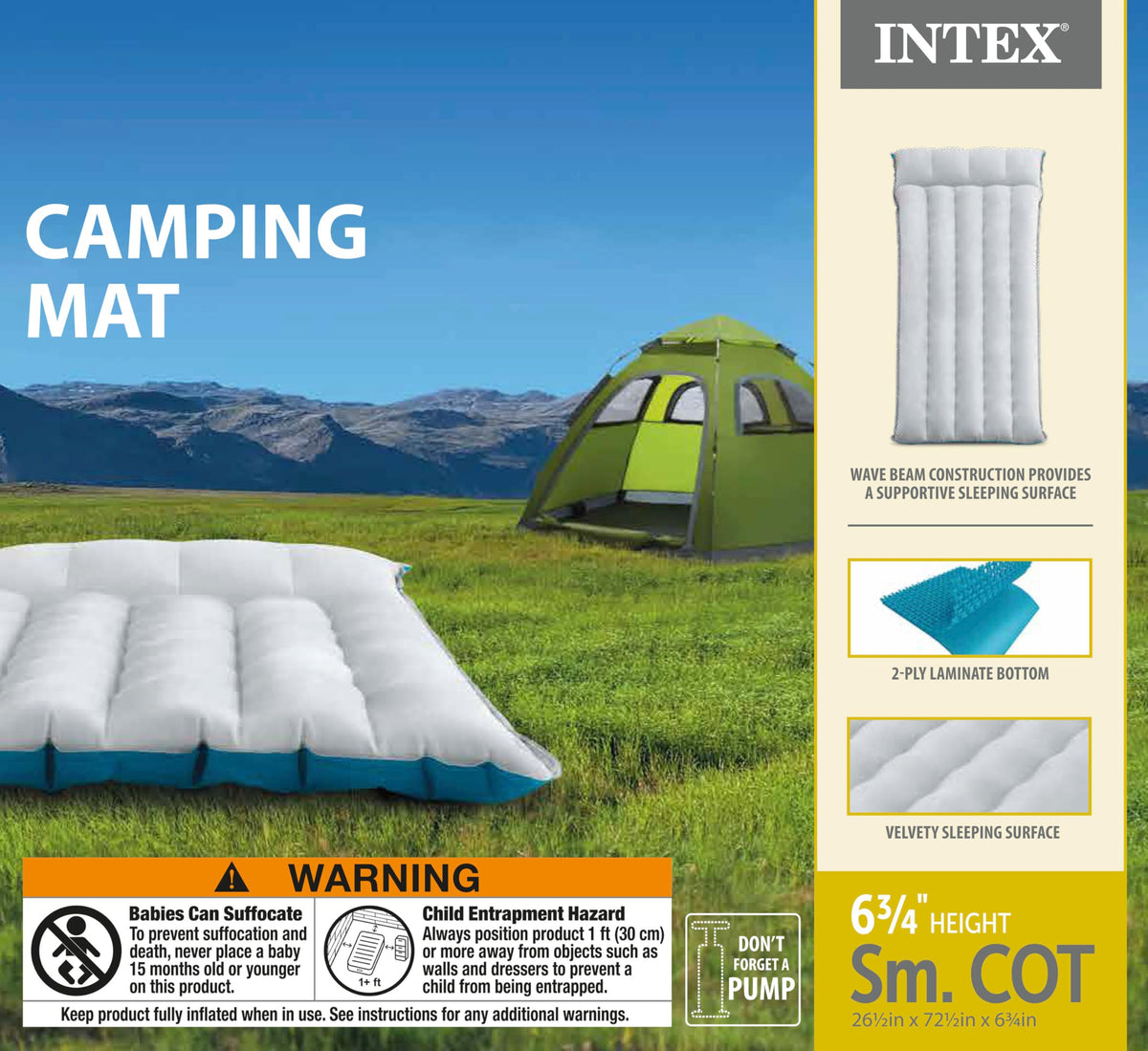 INTEX 67997E Camping Air Mattress Mat 26.5" x 72.5": Durable Outdoor Use – 2-PLY Laminate – Velvety Surface – Unique Construction – 300lb Weight Capacity 🍁 All In One Marketplace Canada