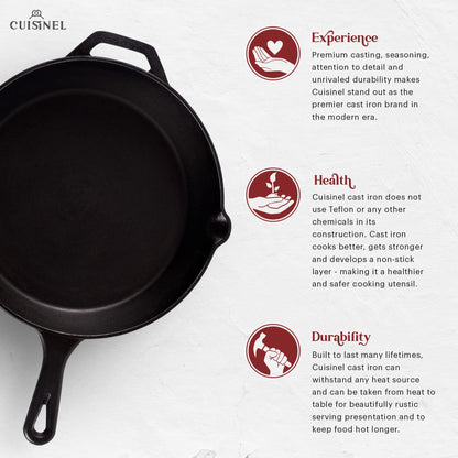 Cast Iron Skillet - 12"-Inch Frying Pan with Assist Handle and Pour Spots + Silicone Grip Cover - Pre-Seasoned Oven Safe Cookware - Indoor/Outdoor Use - Grill, Stovetop, Induction and Firepit Safe 🍁 All In One Marketplace Canada