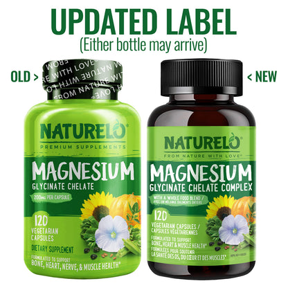 NATURELO Magnesium Glycinate Chelate Complex - 200 mg Magnesium, 120 Capsules, Support Sleep, Calm, Muscle Cramp & Stress Relief, Gluten Free, Non GMO, with Organic Vegetables 🍁 All In One Marketplace Canada