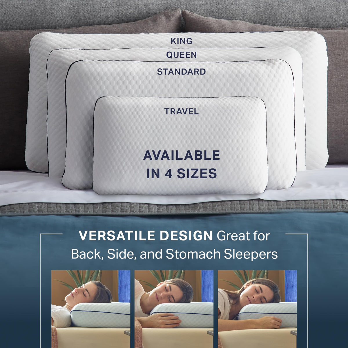 WEEKENDER Ventilated Gel Memory Foam Pillow - Washable Cover - Queen Size(Pack of 1), White 🍁 All In One Marketplace Canada
