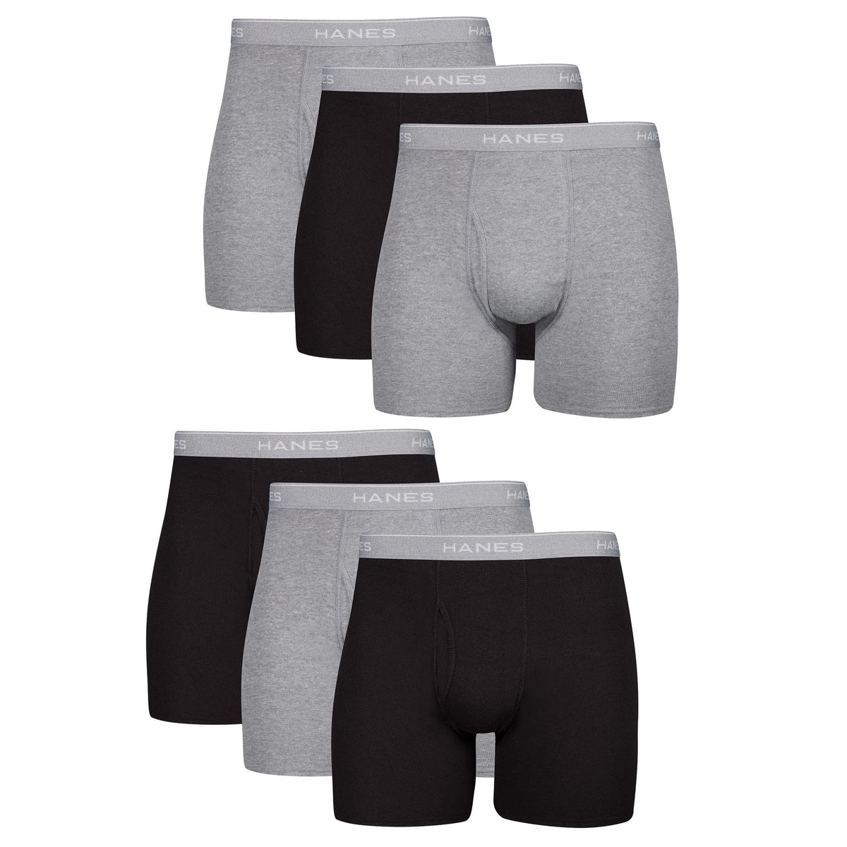 Hanes Boxer Briefs, Cool Dri Moisture-Wicking Underwear, Cotton No-Ride-up for Men, Multi-Packs Available, 6 Pack - Black/Gray, Large 🍁 All In One Marketplace Canada