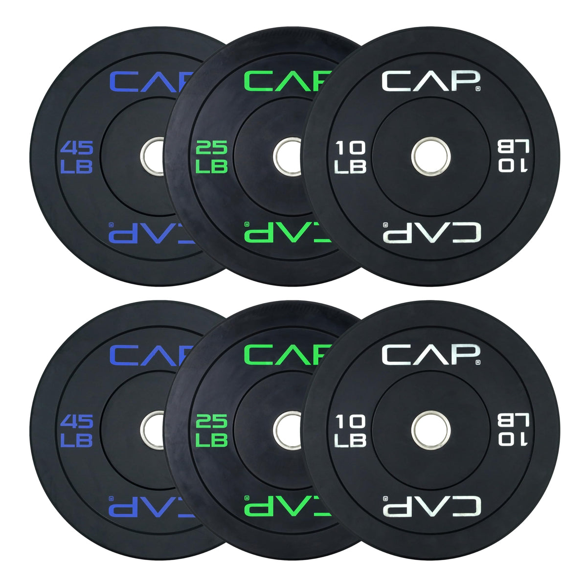 CAP Barbell Economy Olympic Bumper Plate Set with Color Logo, Black, 160 lbs Set 🍁 All In One Marketplace Canada