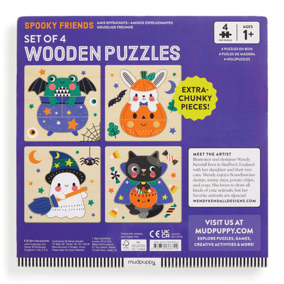 Mudpuppy Halloween – Set of 4 Wooden 4 Piece Puzzles Featuring A Colorful Halloween Scene with Adorable Characters