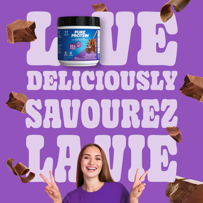 Pure Protein Whey Powder - High Protein (25 g/scoop), Low Sugar (2 g/scoop), Gluten Free - Fast-Acting Formula, Chocolate, 453g 🍁 All In One Marketplace Canada