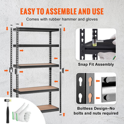 VEVOR Storage Shelving Unit, 5-Tier Adjustable, 2000 lbs Capacity, Heavy Duty Garage Shelves Metal Organizer Utility Rack, Black, 30" L x 12" W x 60" H for Kitchen Pantry Basement Bathroom Laundry 🍁 All In One Marketplace Canada