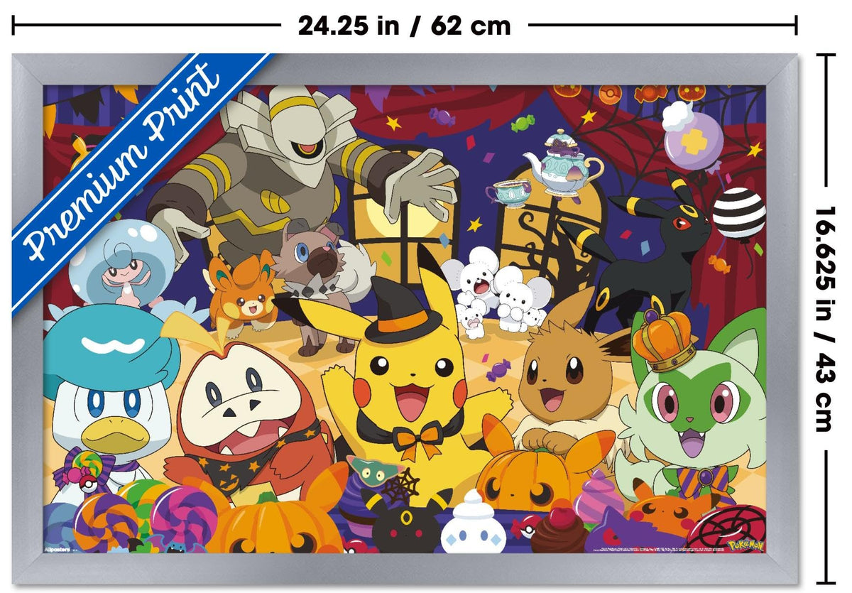 Pokémon: Halloween Party- Group Wall Poster, 22.4L" x 14.7W", Silver Framed Version