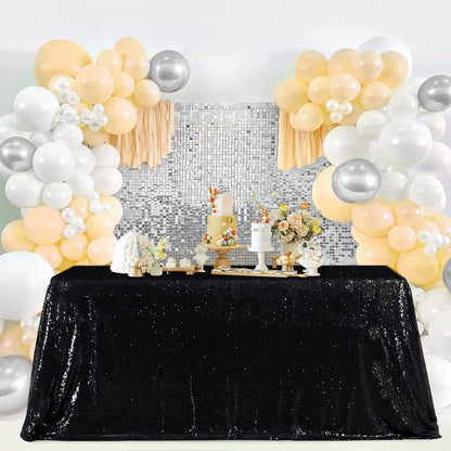 SoarDream Black Sequin Tablecloth 90x156 Inch Rectangle Wedding Tablecloth for Birthday Baby Shower Graduation Indoor Outdoor Halloween Party Table Decorations