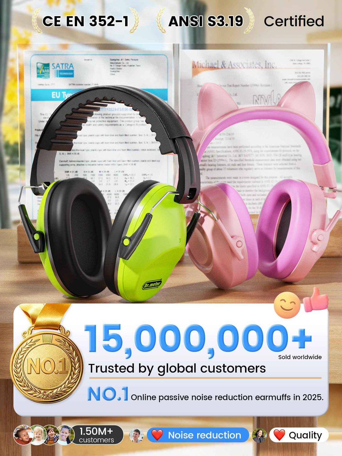 2 Pack Noise Cancelling Headphones for Kids: Dr.meter Kids Ear Protection Earmuffs for Autism Sensory - Hearing Protection Earmuffs for Monster Truck Concerts Study and Fireworks - (green+pink) 🍁 All In One Marketplace Canada