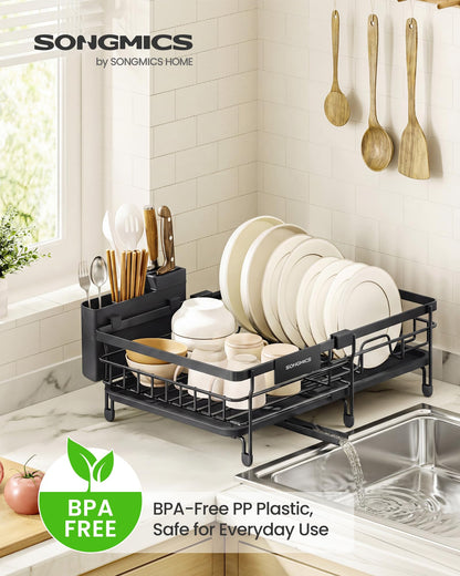 SONGMICS Dish Drainer Rack, Large Extendable Draining Board Rack for Small Spaces, 360° Rotating Extendable Spout, Kitchen Sink Drainer, Steel, 46.5 x 29.6 x 14 cm, Ink Black KCS556BH01 🍁 All In One Marketplace Canada