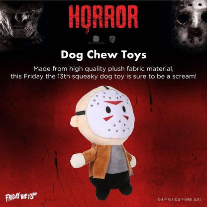 Warner BROS Horror Movies Friday The 13th Jason Voorhees Figure Plush Dog Toy | Medium Dog Toy from Friday The 13th Collection | Squeaky Dog Toy Halloween Dog Chew Toy, 6 Inch