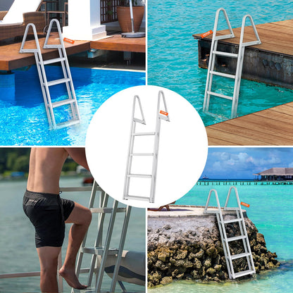 VEVOR Dock Ladder, Removable 4 Steps, 350 lbs Load Capacity, Aluminum Alloy Pontoon Boat Ladder with 4'' Wide Step & Nonslip Mat, Easy to Install for Ship/Lake/Pool/Marine Boarding 🍁 All In One Marketplace Canada