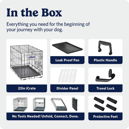 MidWest Homes for Pets 22-Inch iCrate for Extra-Small Breeds, Up to 15 lbs, Single Door Folding Dog Crate with Divider Panel, Leak-Proof Tray & Secure Latch, Portable, Durable & Easy to Assemble 🍁 All In One Marketplace Canada
