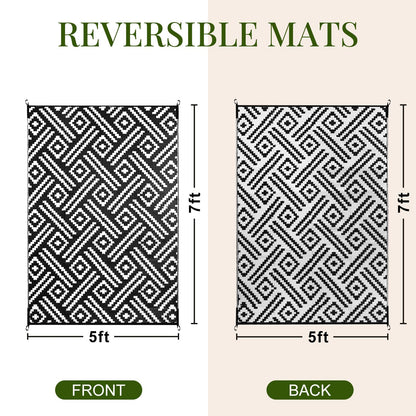 OPPODREAM Outdoor Rug 5x7 Ft, Waterproof Outdoor Plastic Straw Rug for Patio, Reversible Out Door Carpet for Camping, Deck, Rv, 5 x 7 Area Carpet Balcony, Porch, Backyard, Black and White 🍁 All In One Marketplace Canada