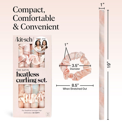 Kitsch Satin Heatless Curlers Set – Heatless Curls Overnight w/ 34" Hair Waver & 2 Satin Hair Scrunchies, Comfortable Hair Curlers to Sleep In for Frizz-Free, No Heat Damage Styling - Sunset Tie Dye 🍁 All In One Marketplace Canada