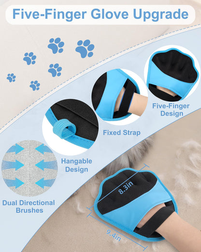 Upgraded Pet Hair Removal Glove, 2 Pair Five-Finger Electrostatic Pet Hair Removal Glove for Cats & Dogs, Reusable Magic Brush for Laundry, Couch, Carpet, Car Seat, Pet Hair Remover Tool (Blue) 🍁 All In One Marketplace Canada