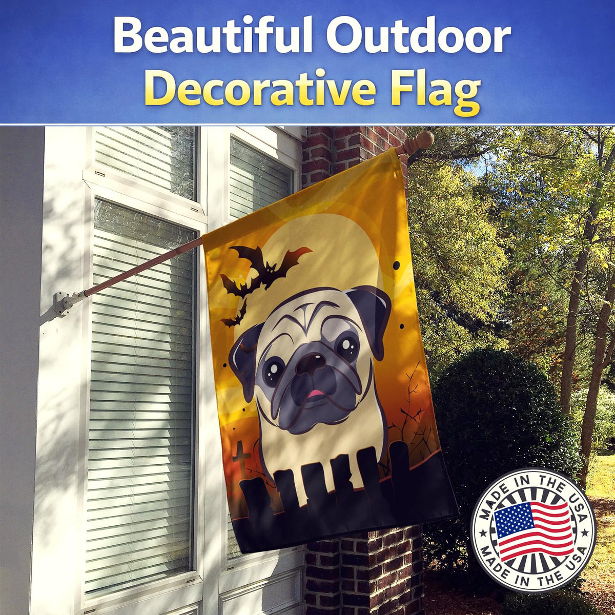 Caroline's Treasures BB1820CHF Halloween Fawn Pug Canvas House Size Flag, Multicolor, Large