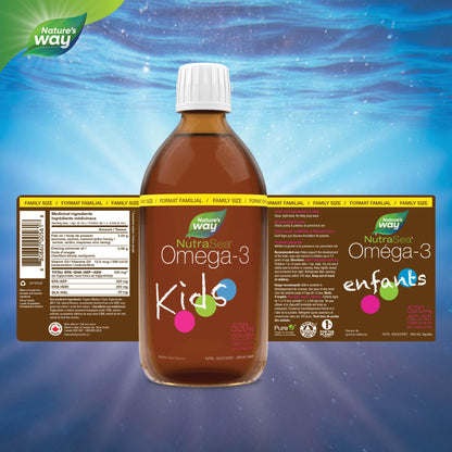 Nature's Way NutraSea Kids Omega 3 Fish Oil Liquid Supplement for Kids Ages 1 to 14 – Bubblegum Flavour – Brain & Eye Development – EPA & DHA, 500 mL Value Size 🍁 All In One Marketplace Canada