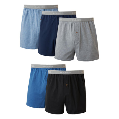Hanes Men's 5-Pack Exposed Waistband Knit Boxers, Assorted, Medium/32-34 🍁 All In One Marketplace Canada