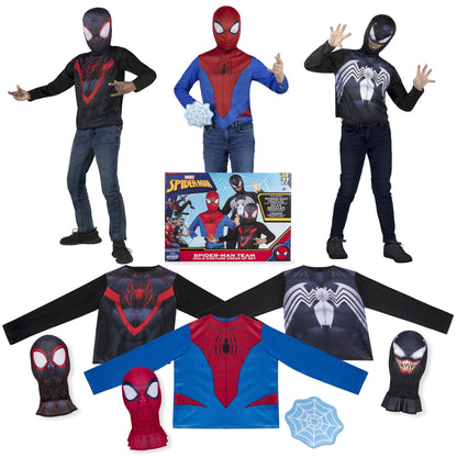 Marvel Spider-Man Team Halloween Costume Dress Up Box - Three Medium-Size Long-Sleeved Tops and Fabric Masks