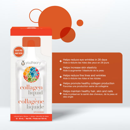 Youtheory Collagen Liquid Natural Berry Flavour, 12 Single Serving Packets, Hydrolyzed Collagen. Supports Hair, Skin, and Nails. Helps Reduce Fine Lines and Eye Wrinkles in 28 Days 🍁 All In One Marketplace Canada