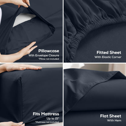 Utopia Bedding Queen Bed Sheet Set - 4 Piece Bedding - Soft Brushed Microfiber Fabric - Shrinkage & Fade Resistant - Easy Care (Navy) 🍁 All In One Marketplace Canada