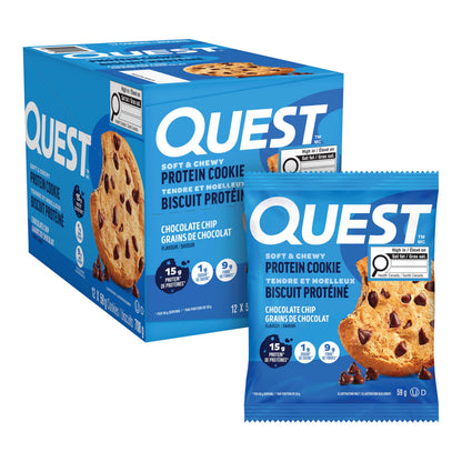 Quest Nutrition Chocolate Chip Protein Cookie, High Protein, High Fibre, Low Sugar, Keto Friendly, 15g Protein, 1g Sugar, 12ct 🍁 All In One Marketplace Canada