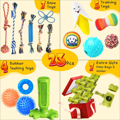 KIPRITII Dog Toys for Puppy Teething - 23 Pack Puppy Teething Toys for Boredom, Pet Dog Toothbrush Dog Toys with Rope Toys, Dog Treat Ball and More Squeaky Toy for Puppies and Small Dogs 🍁 All In One Marketplace Canada
