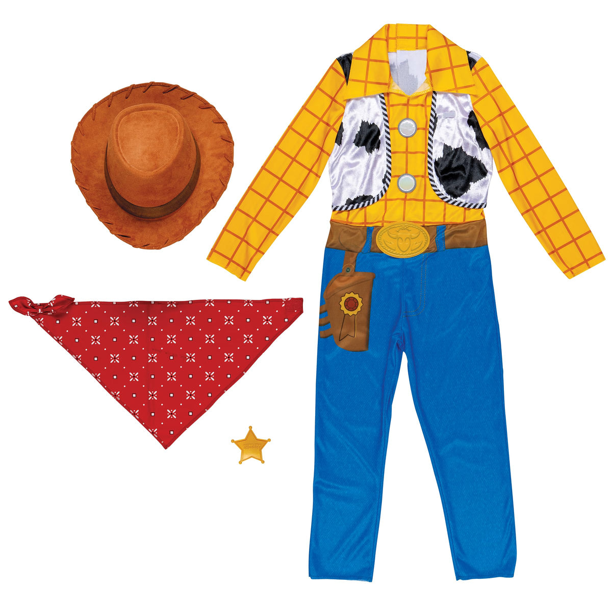 Disney Toy Story Deluxe Woody Costume, Official Boys Halloween Dress Up Outfit, Size (4-6)