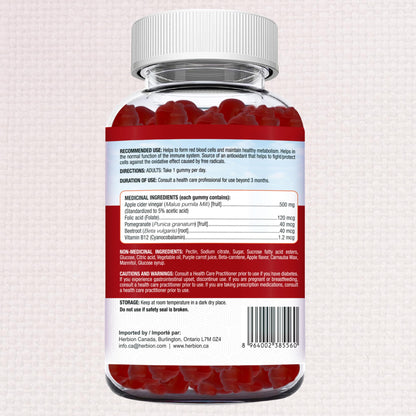 Herbion Naturals Apple Cider Vinegar Gummy with Folic Acid, Pomegranate, Beetroot & vitamin B12, source of Antioxidants to maintain Good Health & Metabolism, 60 Pectin Gummies for Adults, Apple Flavour 🍁 All In One Marketplace Canada