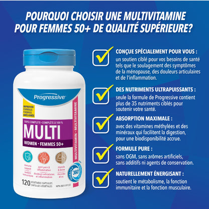 Progressive Advanced Multivitamin for Women 50+, with Black Cohosh, Chastetree, Maca, Turmeric, and CoQ10. Supports Menopause, Immunity, Heart Health, Joint Health, and Inflammation, 100% Complete, Canadian-Made, 120 Count 🍁 All In One Marketplace Canada