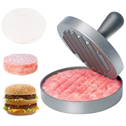 Asdirne Hamburger Press Patty Maker, Food Grade Aluminum Burger Press with ABS Handle, Non-Stick, Easy to Clean, with 50 Pcs Wax Patty Paper, 4.6" Diameter and 0.7" Depth 🍁 All In One Marketplace Canada