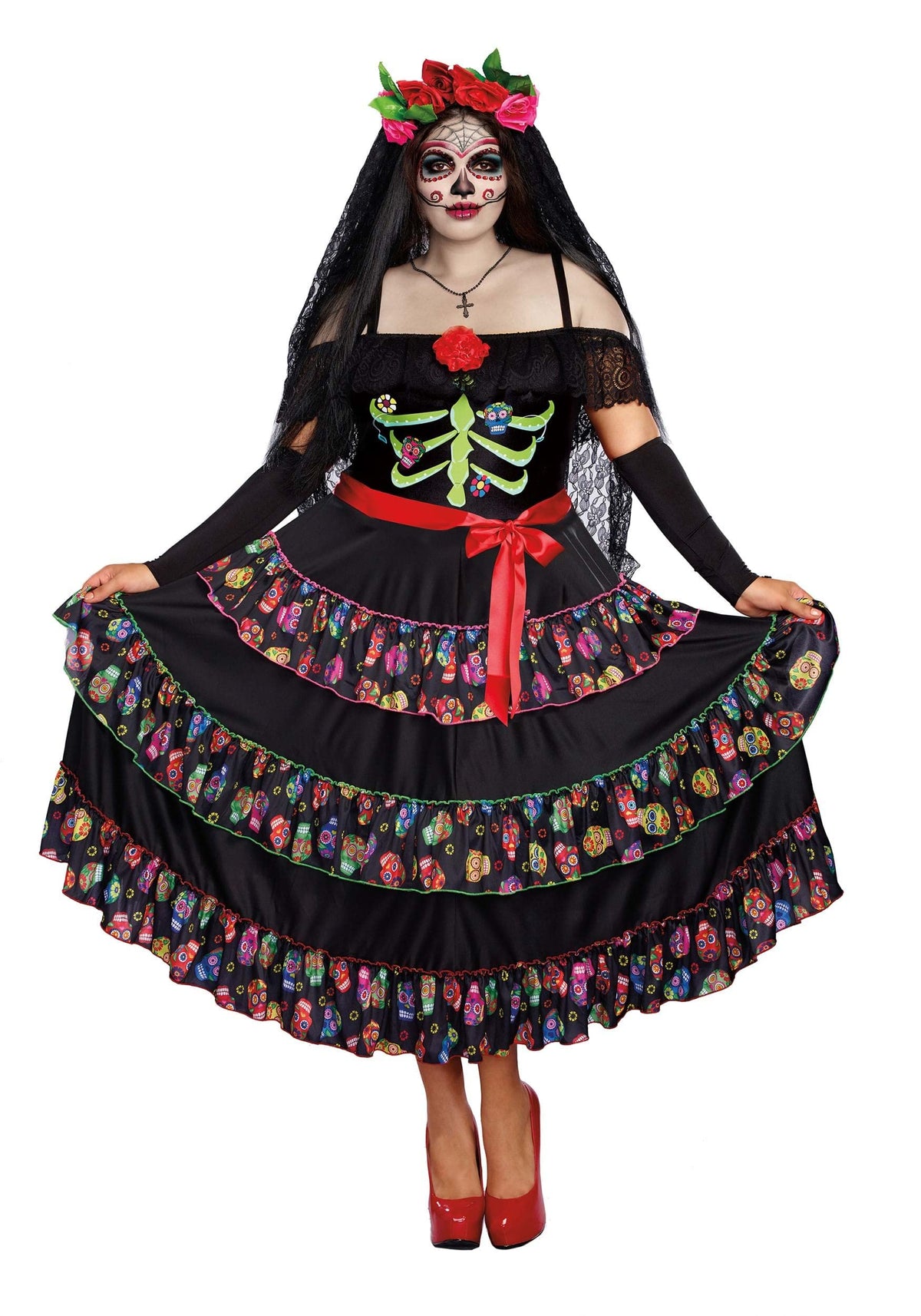 Dreamgirl Womens Plus Size Lady of the Dead Costume, Adult Day of the Dead Halloween Costume 3X