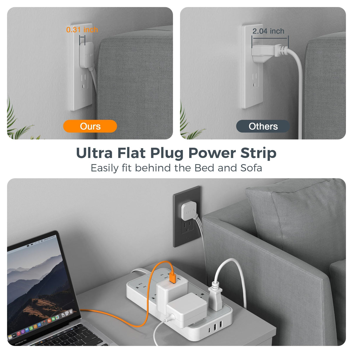 TESSAN Flat Plug Power Bars with Surge Protector 1080J, 6 Ft 🍁 All In One Marketplace Canada