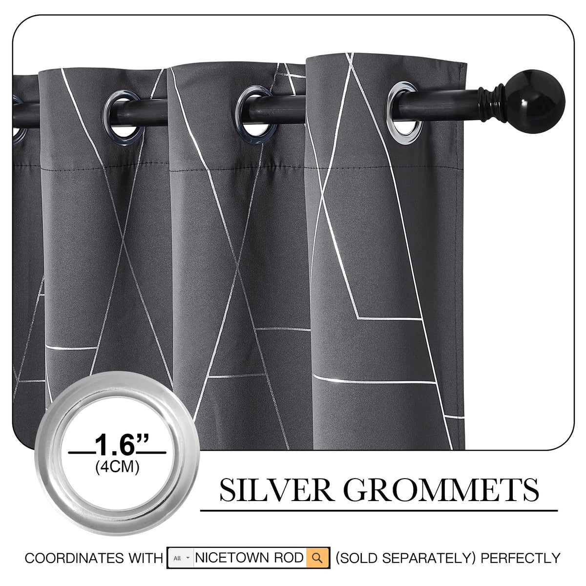 NICETOWN Halloween Blackout Curtains for Living Room - Foil Printed Shiny Stripes Pattern Thermal Insulated Blackout Drapes for Bedroom Kitchen Loft Cafe Window (2 Panels, 52" Wide by 63" Long)