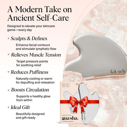 Kitsch Stainless Steel Gua Sha Facial Tools - Guasha Tool for Face, Face Sculpting Tool, Jawline Shaper, Double Chin Reducer, Body Gua Sha Tools, Lymphatic Drainage Massager, Facial Skin Care - Silver 🍁 All In One Marketplace Canada